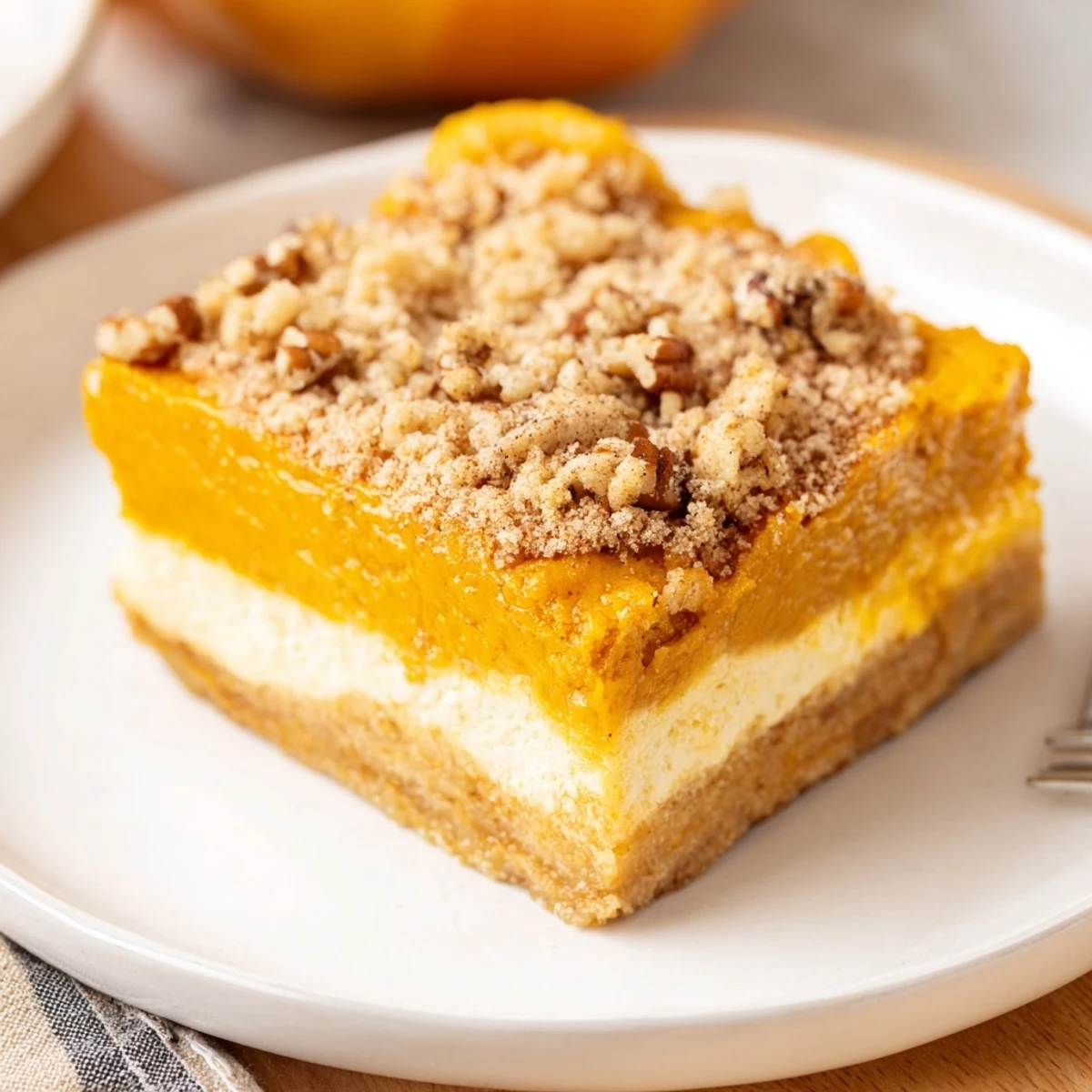 Pumpkin Dump Cake with golden pecan crust, warm spiced pumpkin center