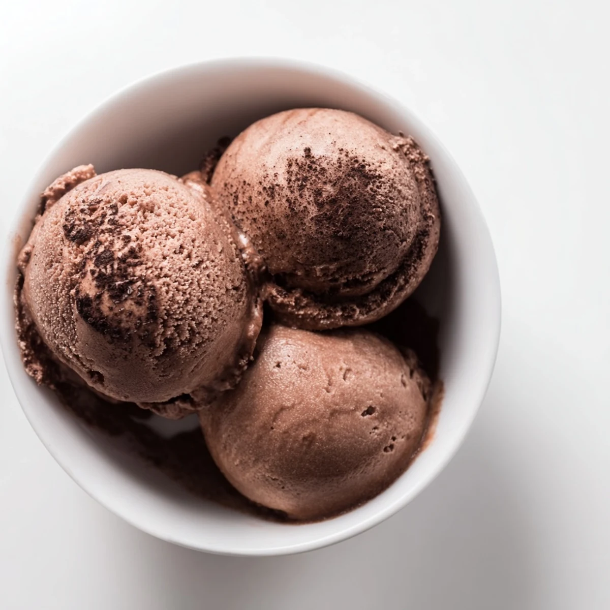 Creamy chocolate sourdough ice cream scooped into a chilled glass bowl with dark chocolate shavings on top
