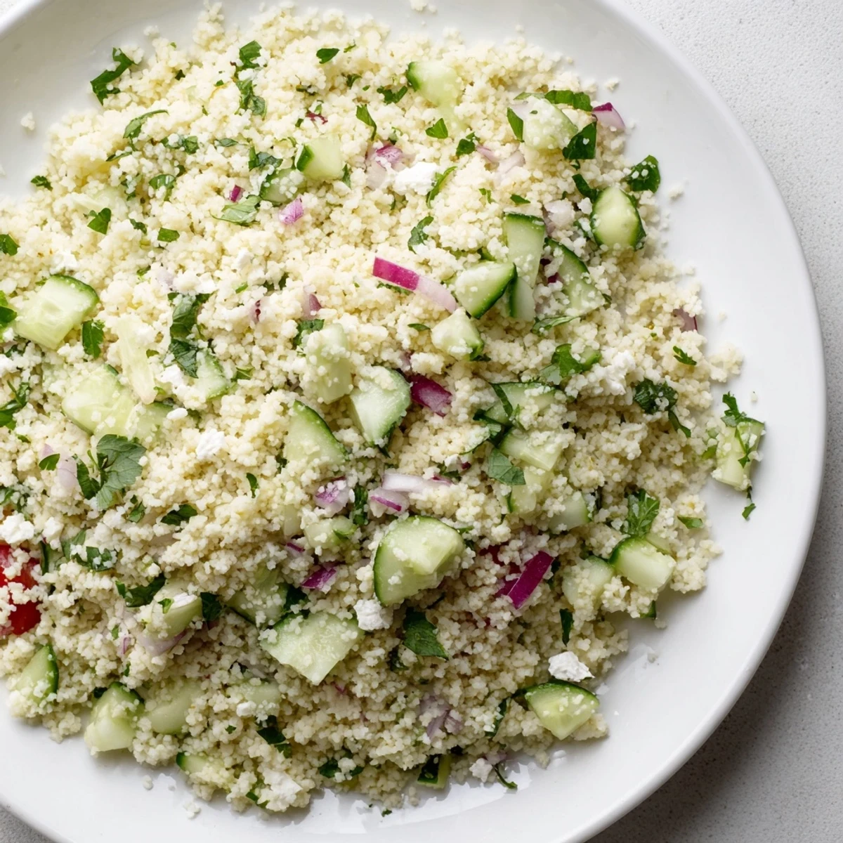 Bright Cucumber Lemon Couscous Salad garnished with mint, ideal for summer picnics.