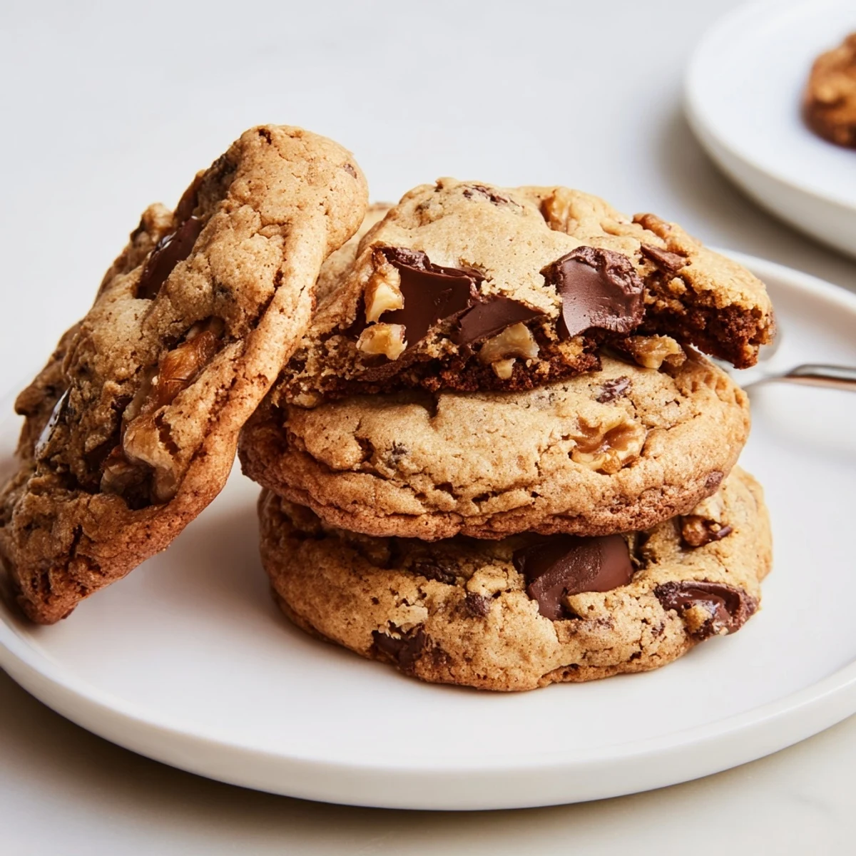 A plate of Brown Butter Chocolate Chip Cookies Recipe served with cold milk