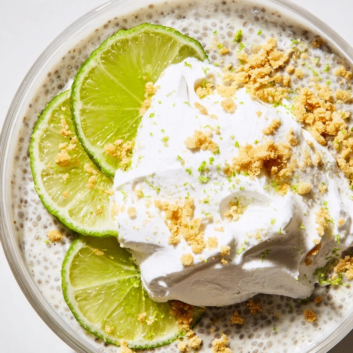 Zesty key lime chia pudding layered with crushed graham crackers and extra lime zest for a refreshing vegan dessert