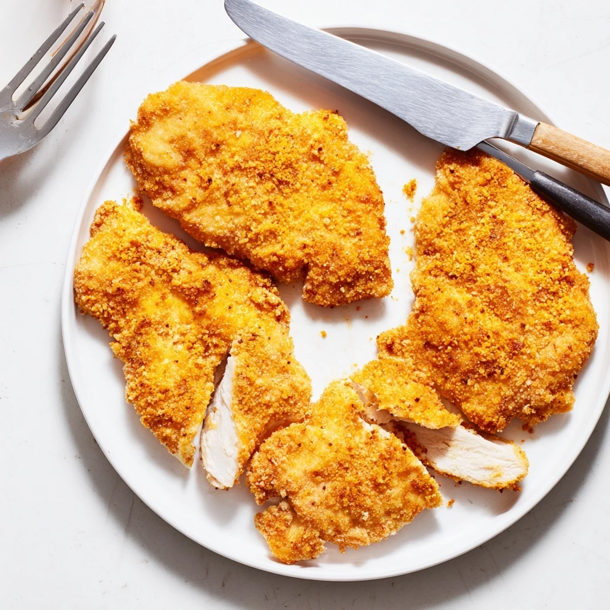 Juicy fried chicken breast featuring a crunchy seasoned crust and tender meat inside