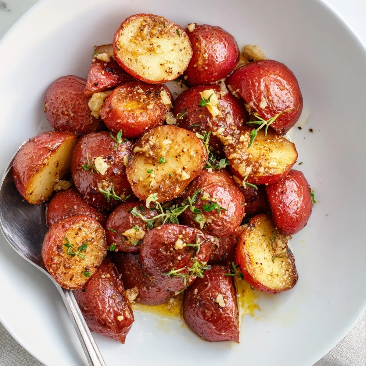 Warm Garlic Roasted Radishes with a lemon squeeze, crisp-tender, herb-speckled