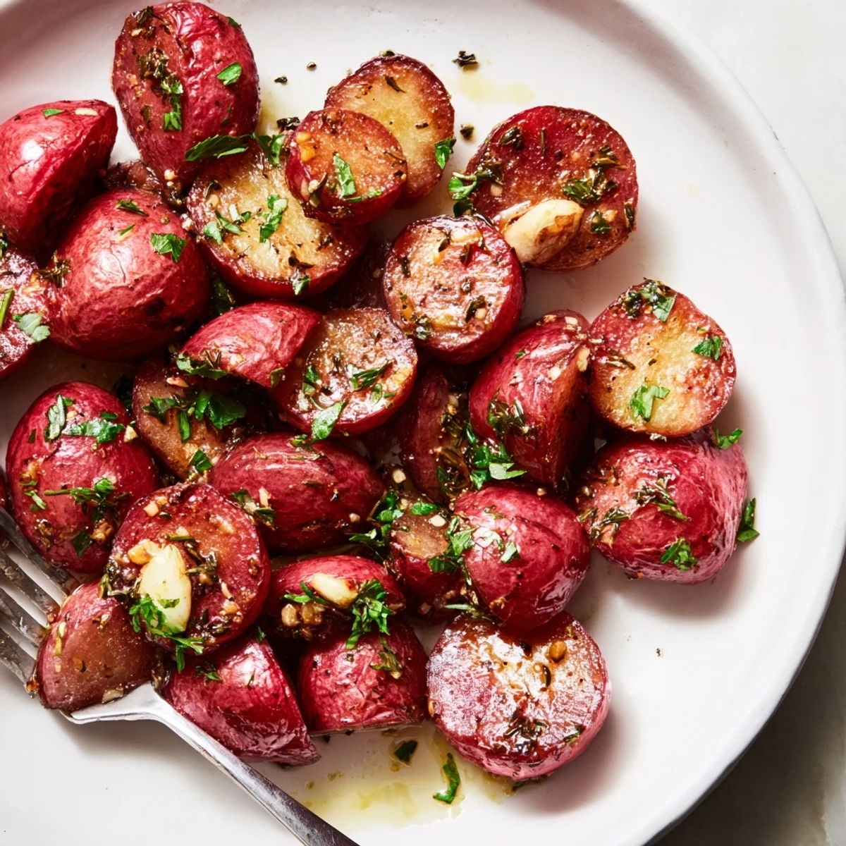 Sheet-pan Garlic Roasted Radishes turning sweet and mellow, perfect alongside steak