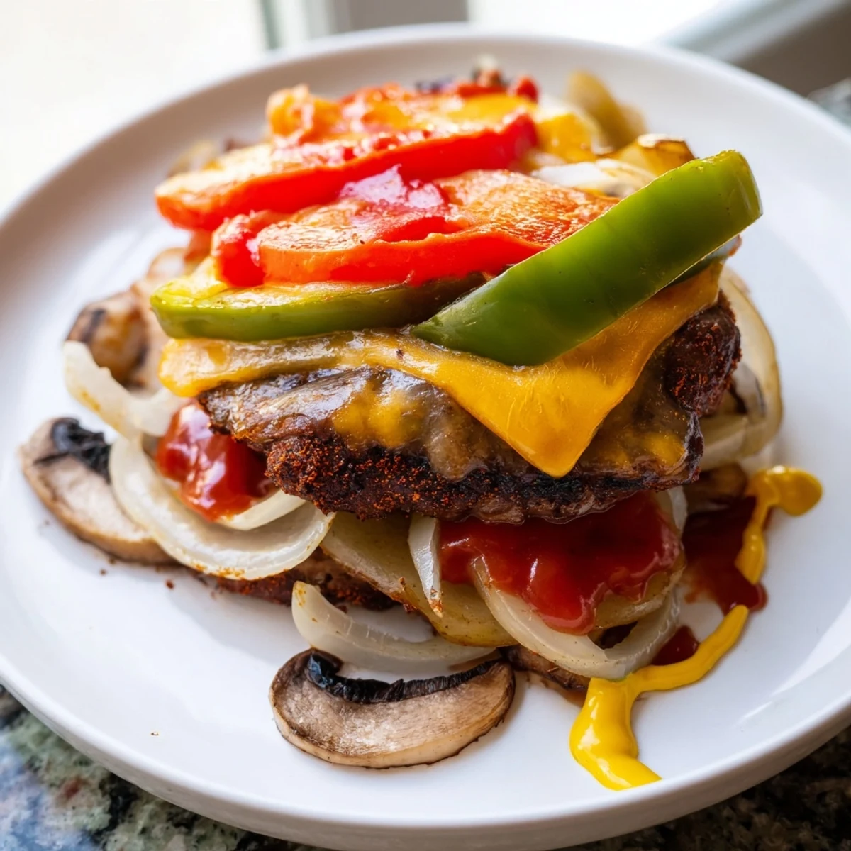 Campfire cheeseburger hobo packets opened to reveal steaming veggies and gooey cheese